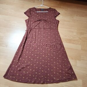Toad&Co Rosemarie Dress Size Large Maroon Mauve Tan